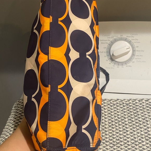 Coach Signature Satchel Navy and Orange Handbag With Leather Trim. COA! - Picture 5 of 11